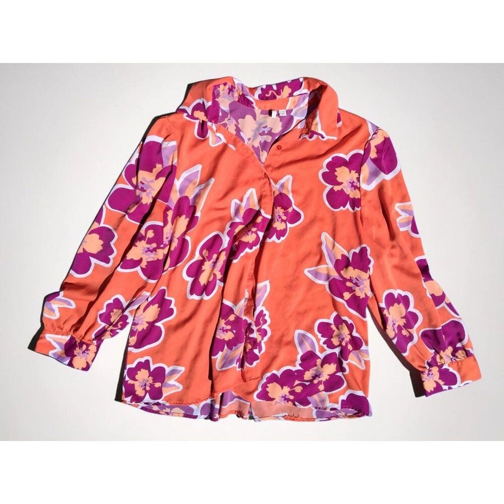 Cato Plus Size 26 28 Orange Purple Floral Button Down Shirt Blouse